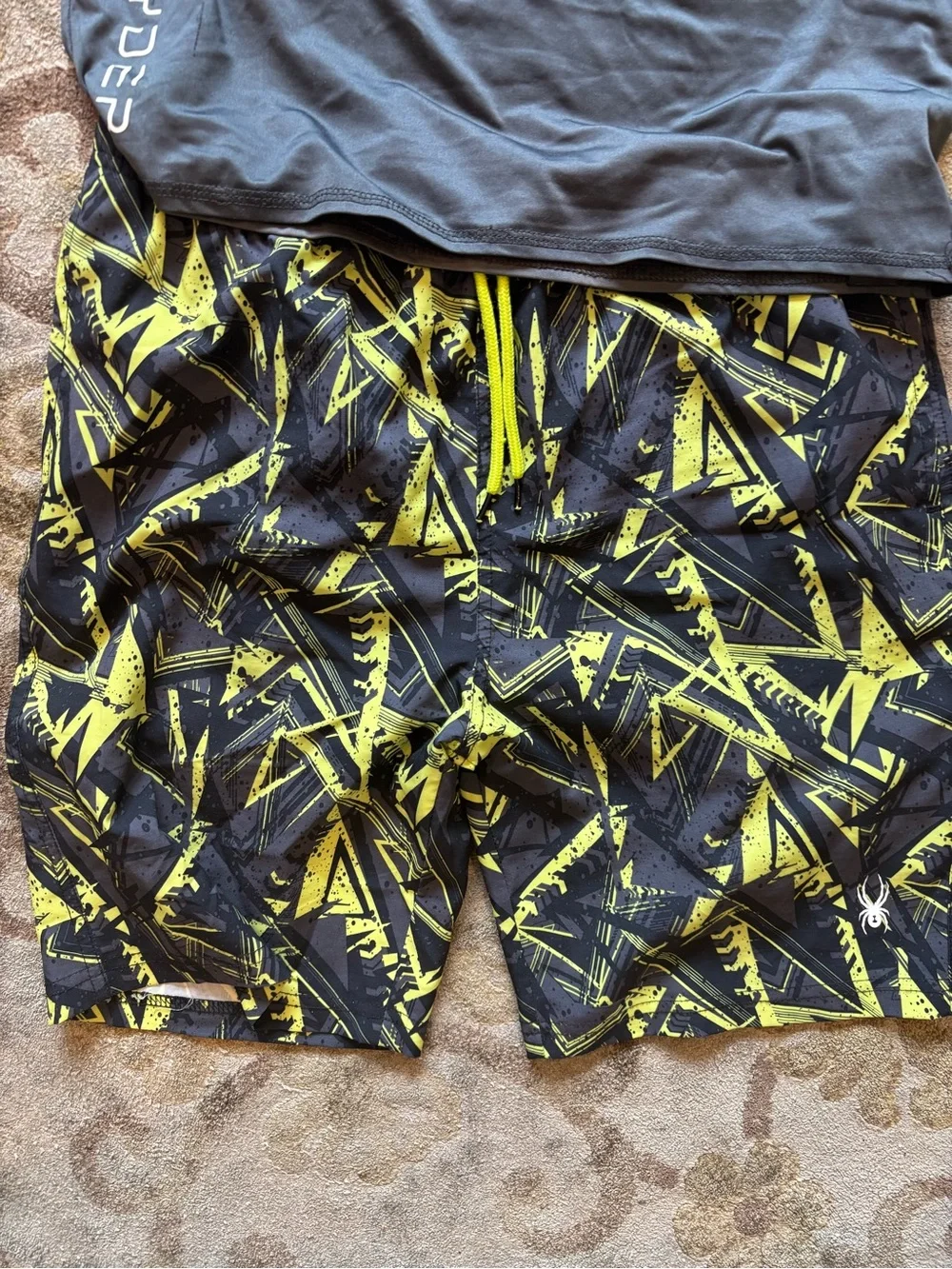 Spyder Boys Grey and Neon Yellow Swim Trunks